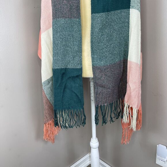 Unisex Multicolored Plaid Acrylic Fringe Scarf 70” x 24” Inches - Picture 11 of 16